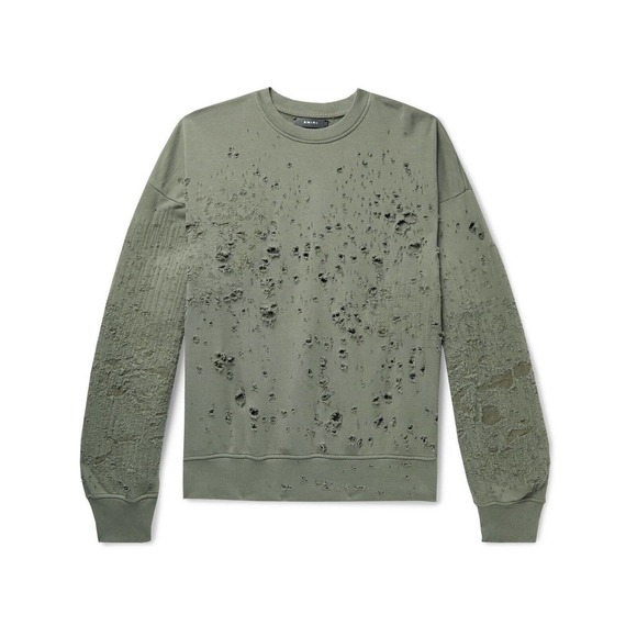 AMIRI Shotgun Distressed Sweatshirt Olive